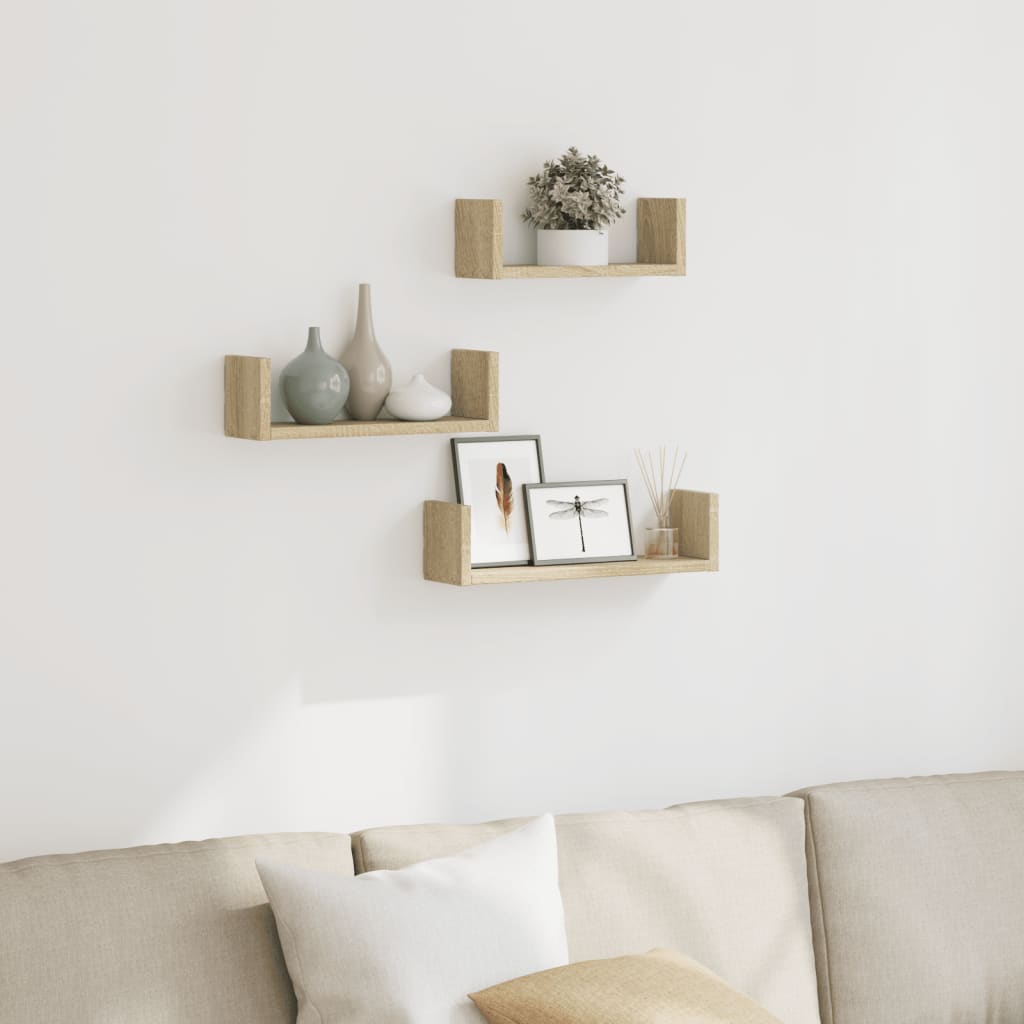 vidaXL Étagère murale 3 pcs chêne Sonoma en bois d'ingénierie