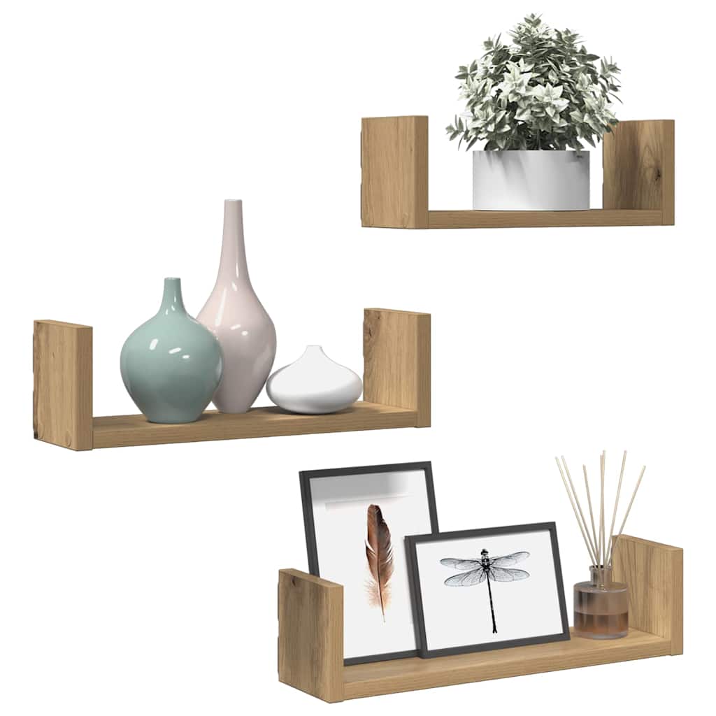 vidaXL Wandregale 3 Stk. Artisan-Eiche Holzwerkstoff