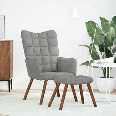 vidaXL Relaxsessel mit Hocker Hellgrau Samt