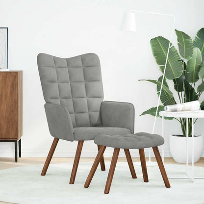 Relaxsessel mit Hocker Hellgrau Samt