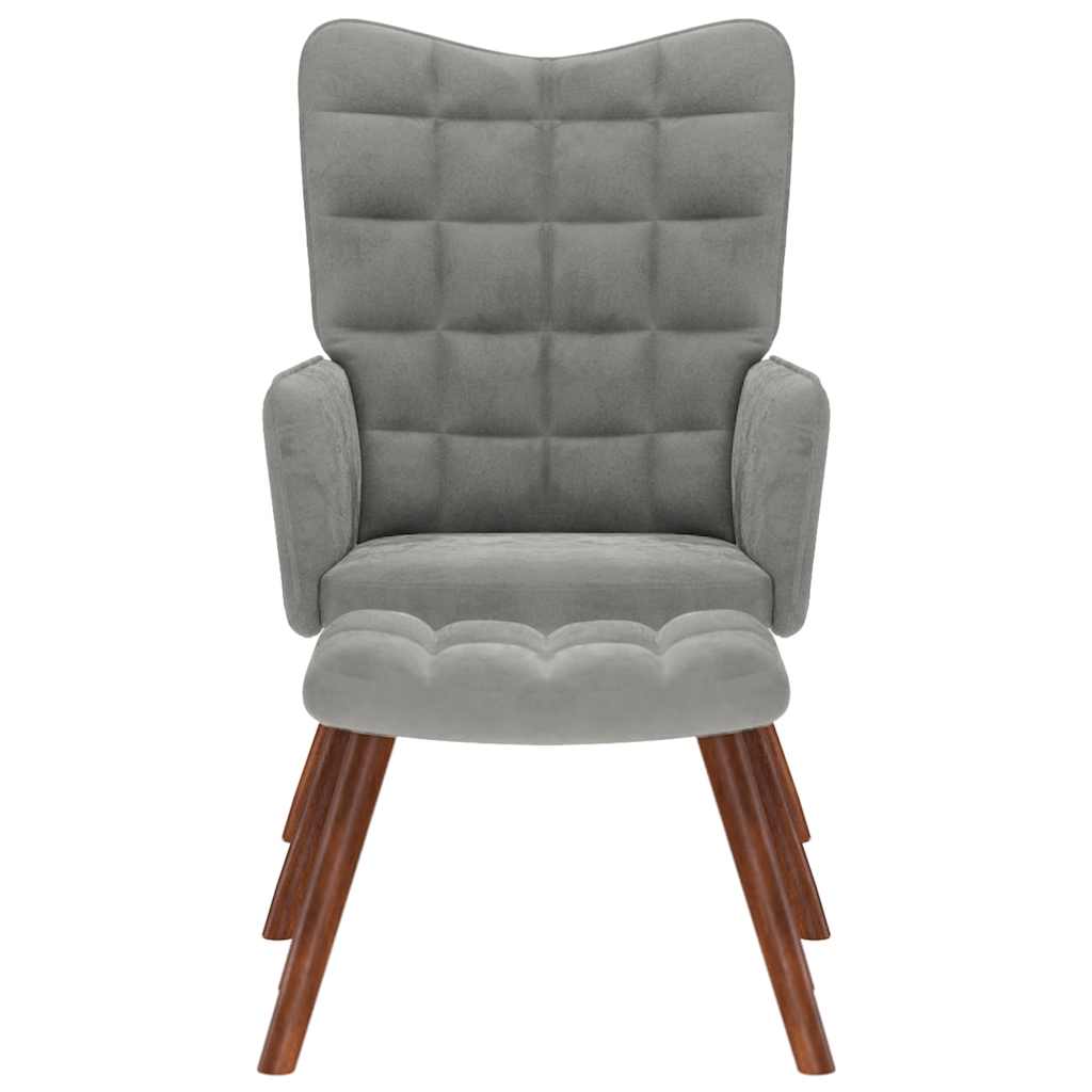 Relaxsessel mit Hocker Hellgrau Samt