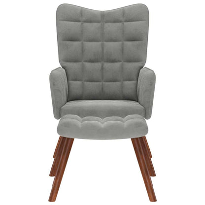 Relaxsessel mit Hocker Hellgrau Samt