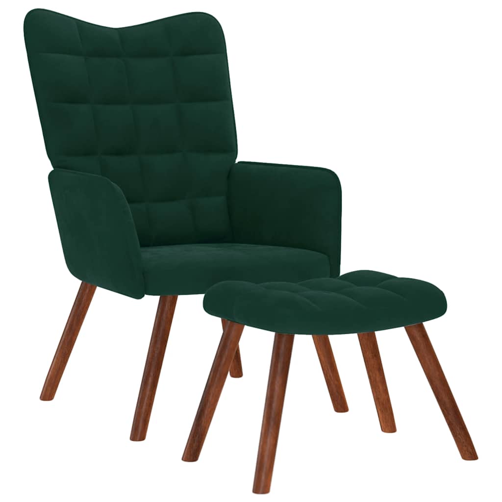 vidaXL Relaxsessel mit Hocker Dunkelgrün Samt