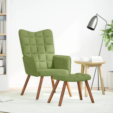 vidaXL Relaxsessel mit Hocker Hellgrün Samt