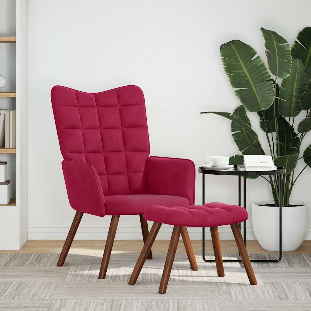 vidaXL Relaxsessel mit Hocker Weinrot Samt