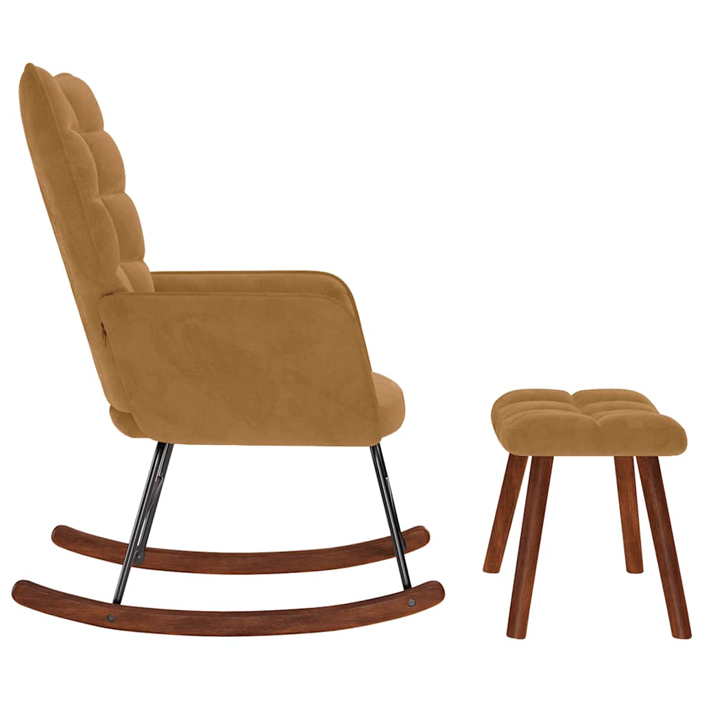 Schaukelstuhl mit Hocker Brauner Samt