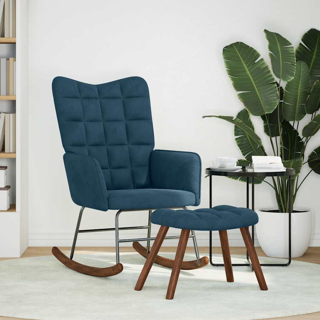 Schaukelstuhl mit Hocker Blauer Samt