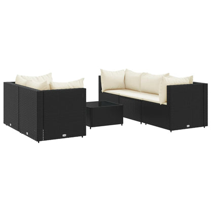 6-tlg. Garten-Lounge-Set mit Kissen Schwarz Poly Rattan