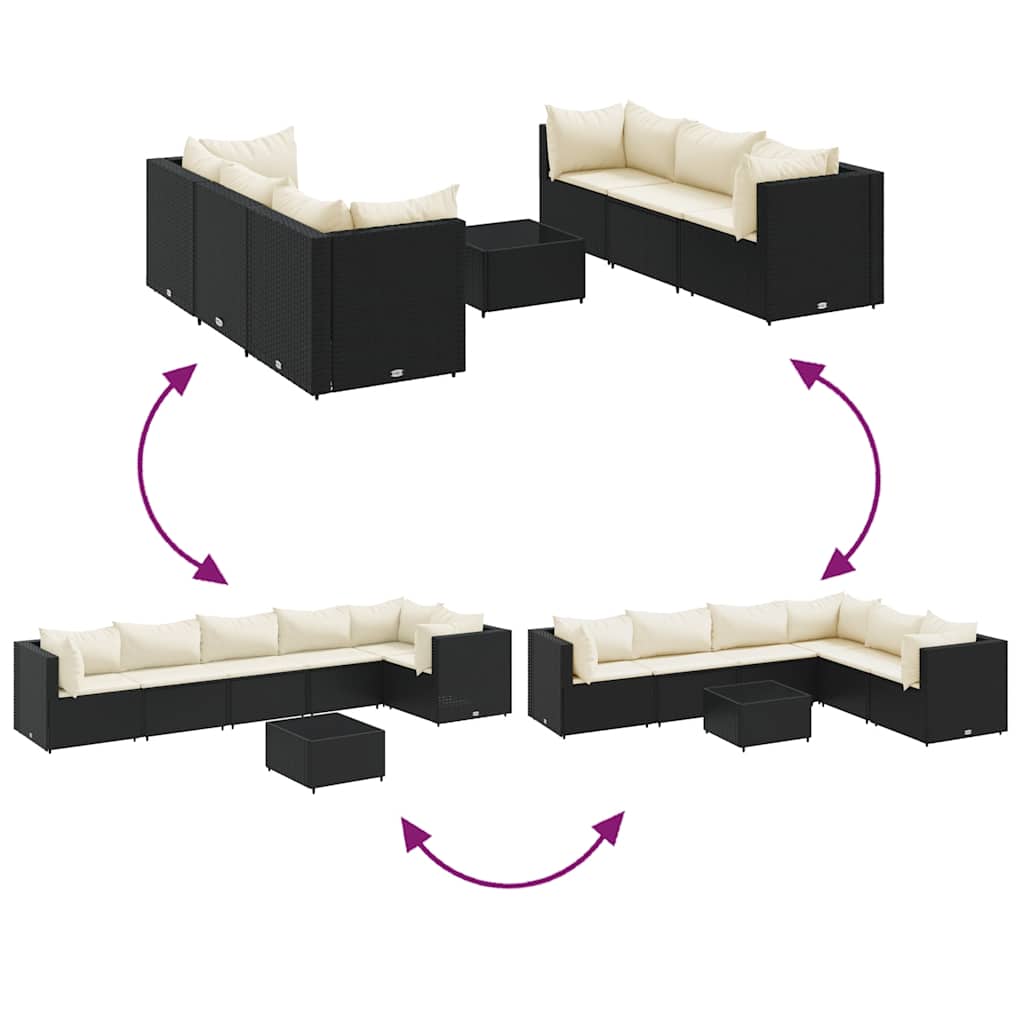 vidaXL Salon de jardin 7 pièces avec coussins Noir Résine tressée