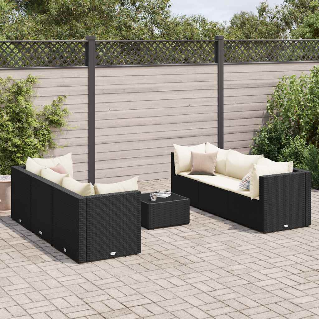 vidaXL Salon de jardin 7 pièces avec coussins Noir Résine tressée