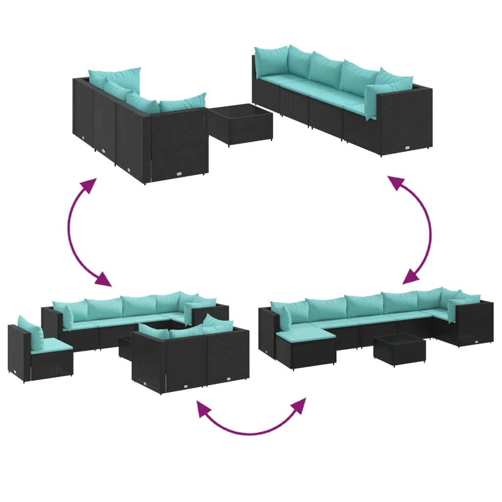 vidaXL 8-tlg. Garten-Lounge-Set mit Kissen Schwarz Poly Rattan