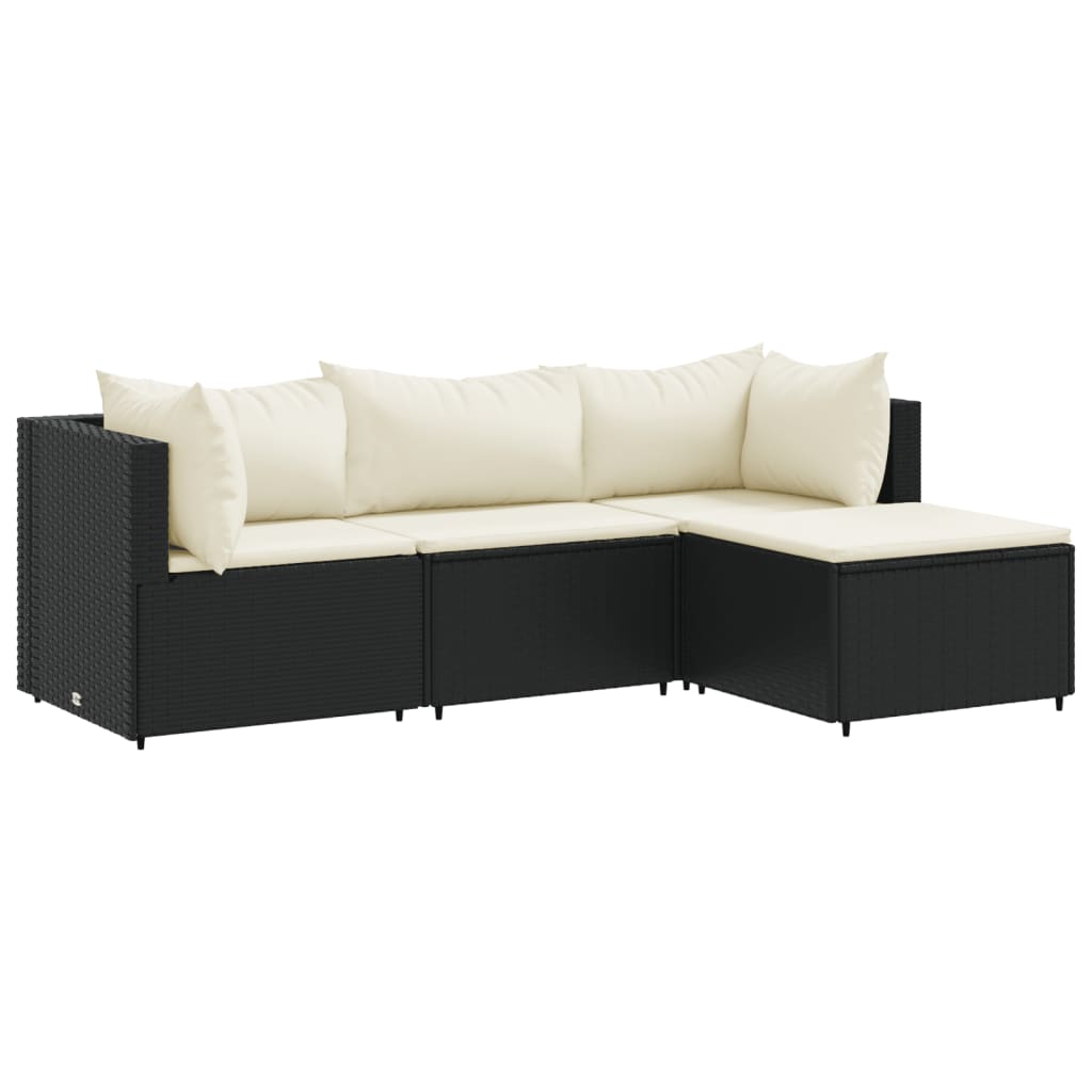 vidaXL Salon de jardin 4 pcs avec coussins Noir Résine tressée