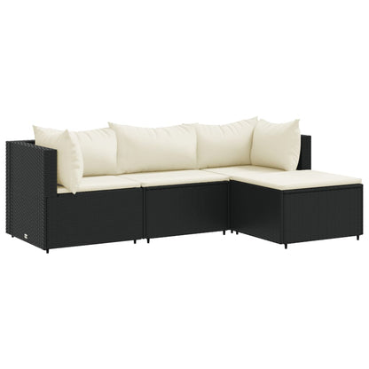 vidaXL Salon de jardin 4 pcs avec coussins Noir Résine tressée