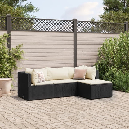 vidaXL Salon de jardin 4 pcs avec coussins Noir Résine tressée