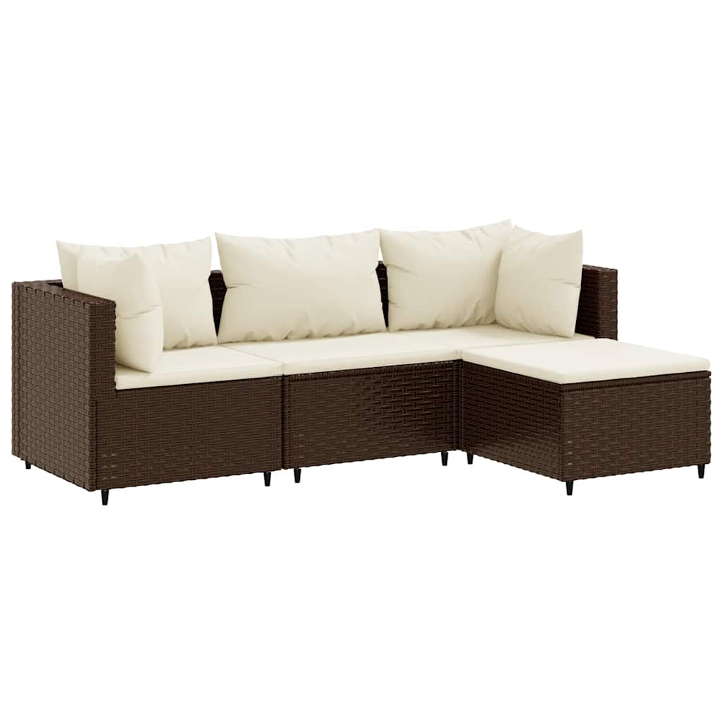 vidaXL 4-tlg. Garten-Lounge-Set mit Kissen Braun Poly Rattan