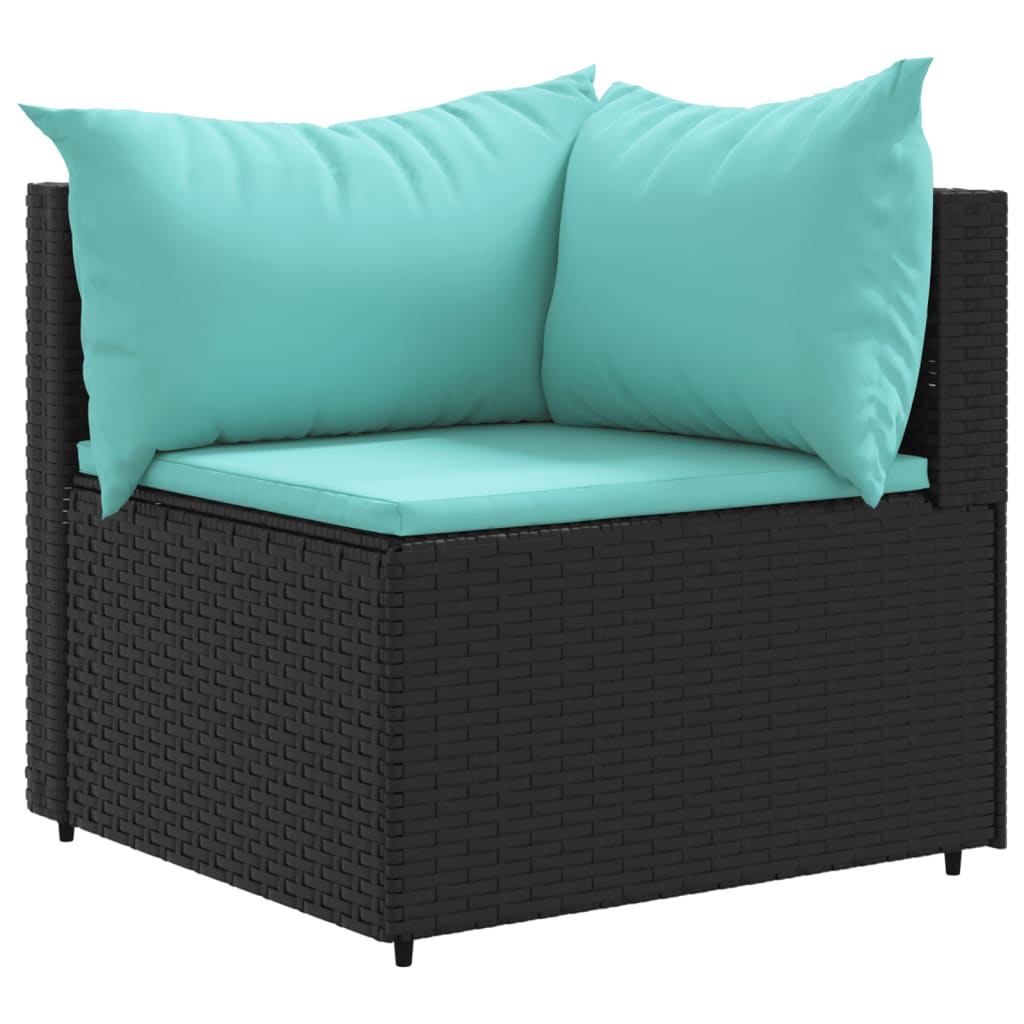 vidaXL Salon de jardin 4 pcs avec coussins Noir Résine tressée