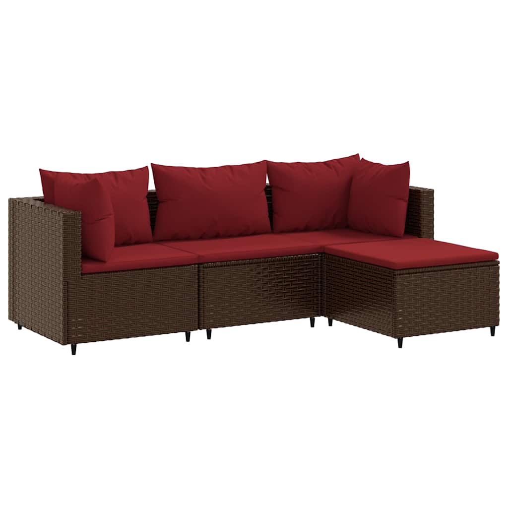 vidaXL 4-tlg. Garten-Lounge-Set mit Kissen Braun Poly Rattan