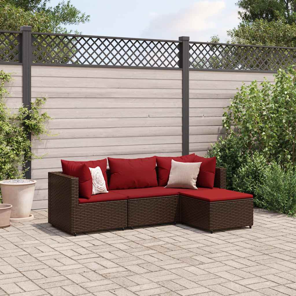 vidaXL 4-tlg. Garten-Lounge-Set mit Kissen Braun Poly Rattan