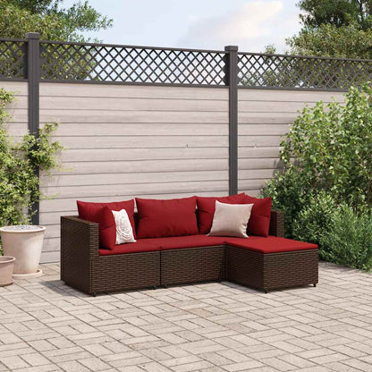 vidaXL 4-tlg. Garten-Lounge-Set mit Kissen Braun Poly Rattan