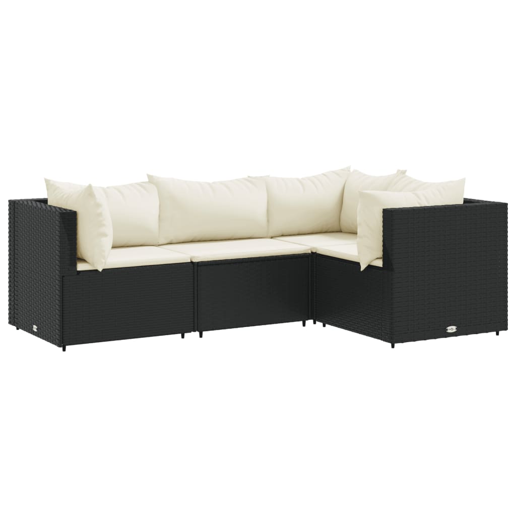vidaXL Salon de jardin 4 pcs avec coussins Noir Résine tressée