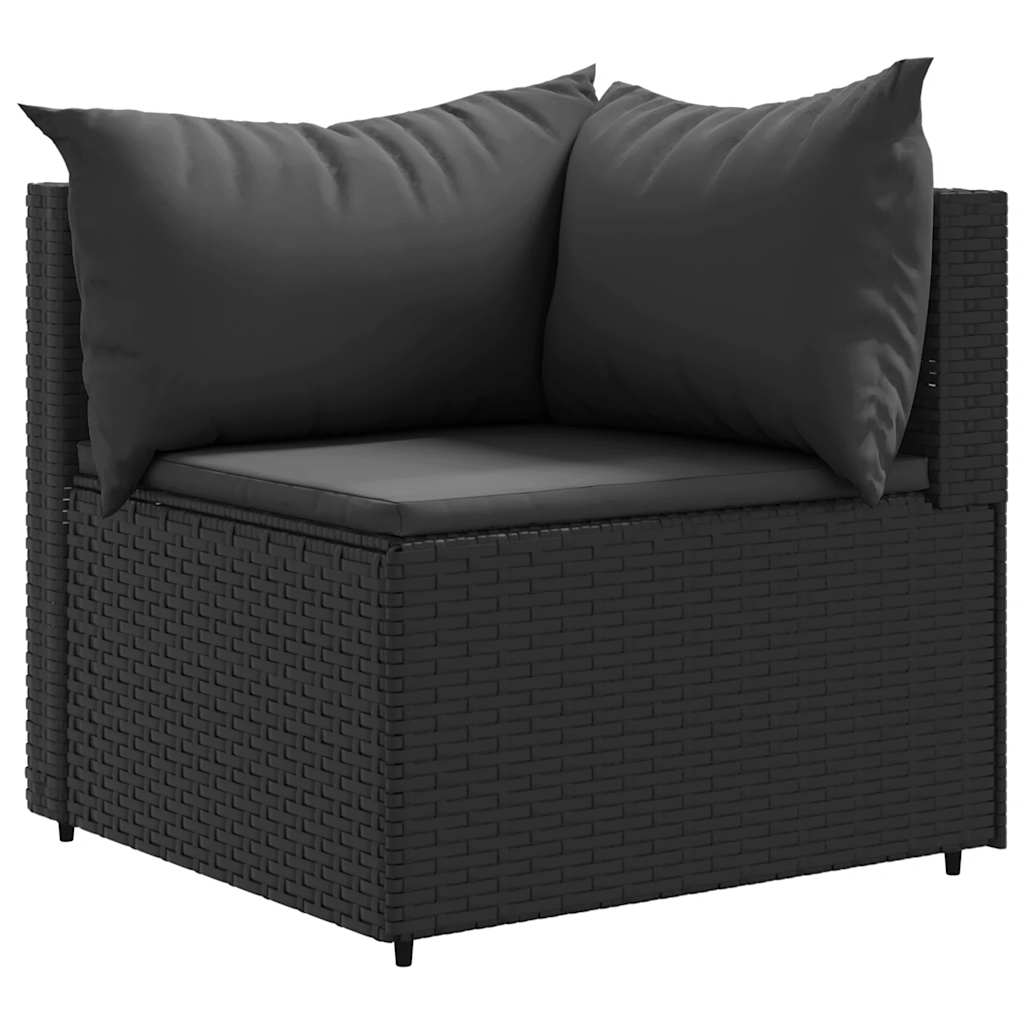 vidaXL Salon de jardin 4 pcs avec coussins Noir Résine tressée