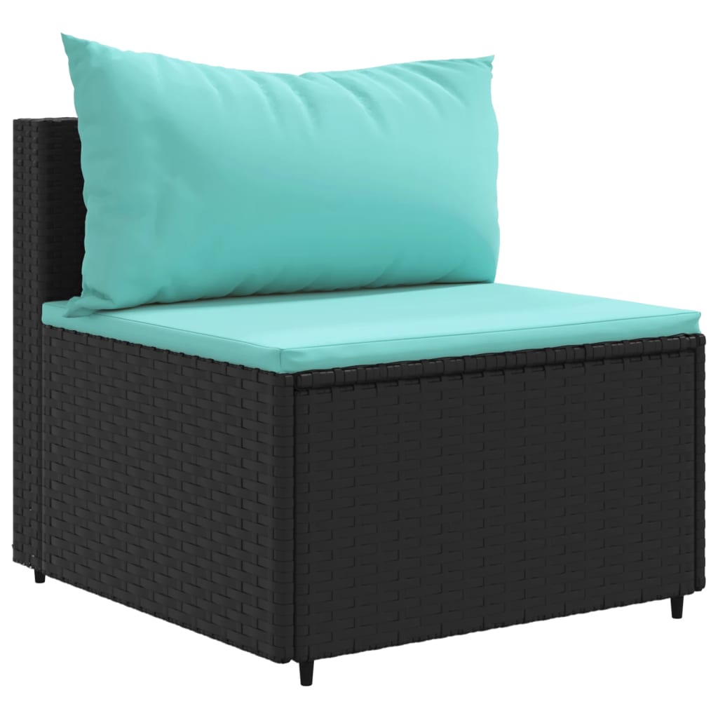 vidaXL Salon de jardin 4 pcs avec coussins Noir Résine tressée