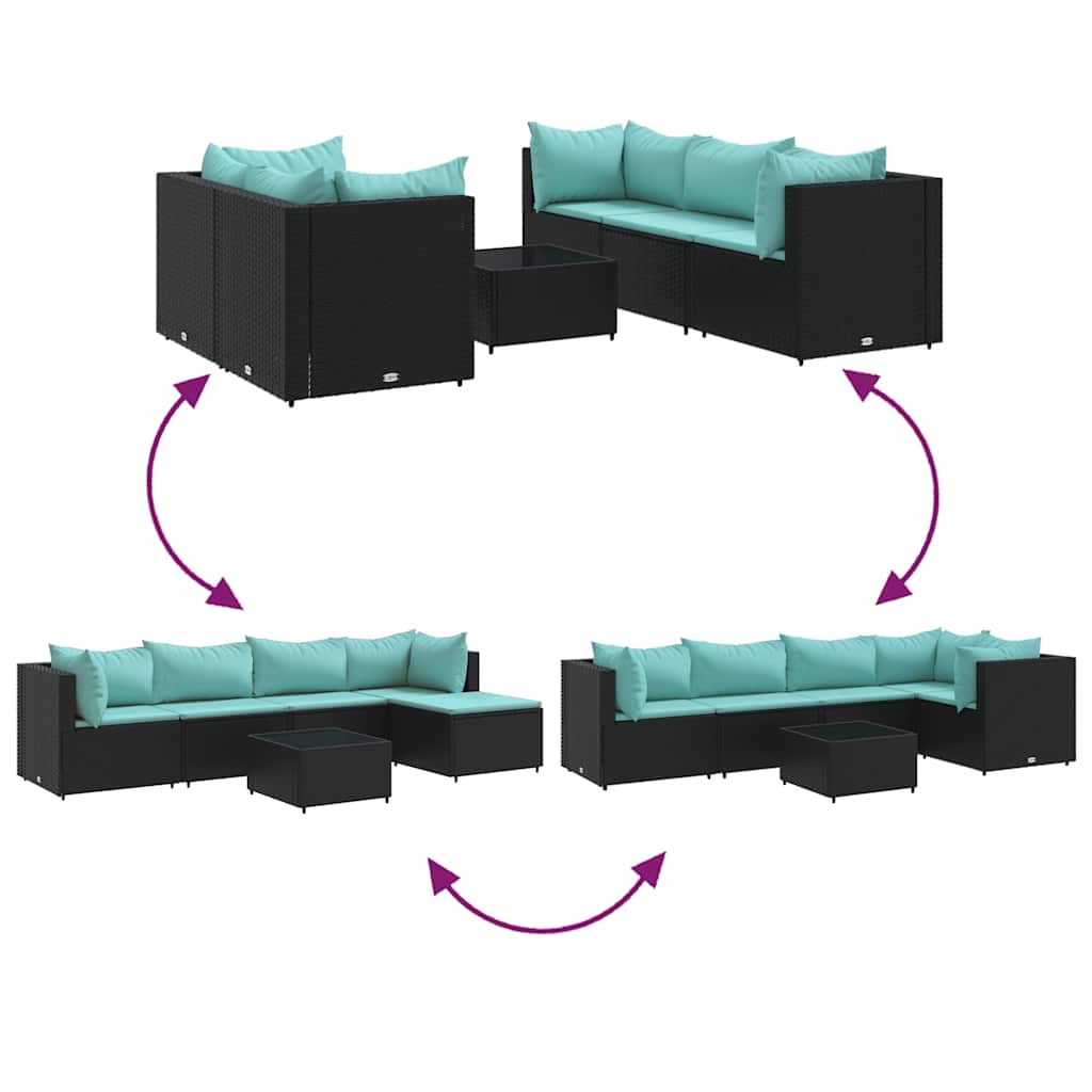 vidaXL Salon de jardin 6 pcs avec coussins résine tressée noir