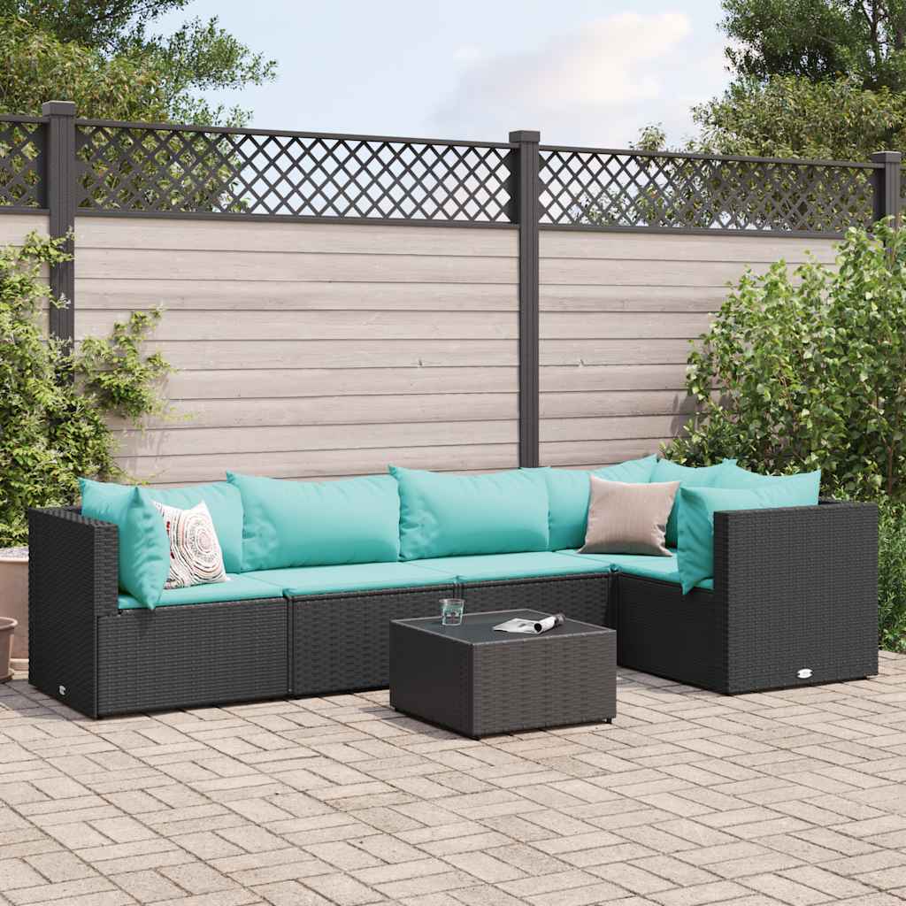 vidaXL Salon de jardin 6 pcs avec coussins résine tressée noir