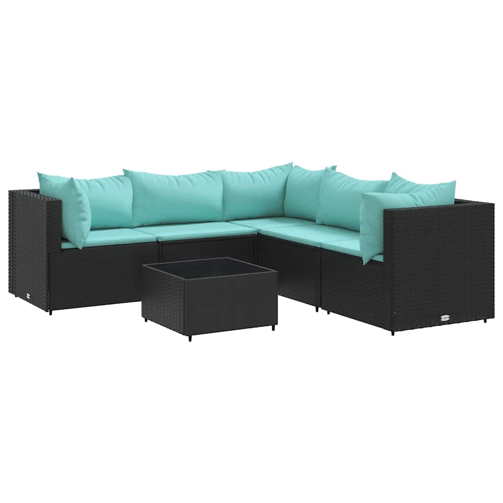 vidaXL 6-tlg. Garten-Lounge-Set mit Kissen Schwarz Poly Rattan