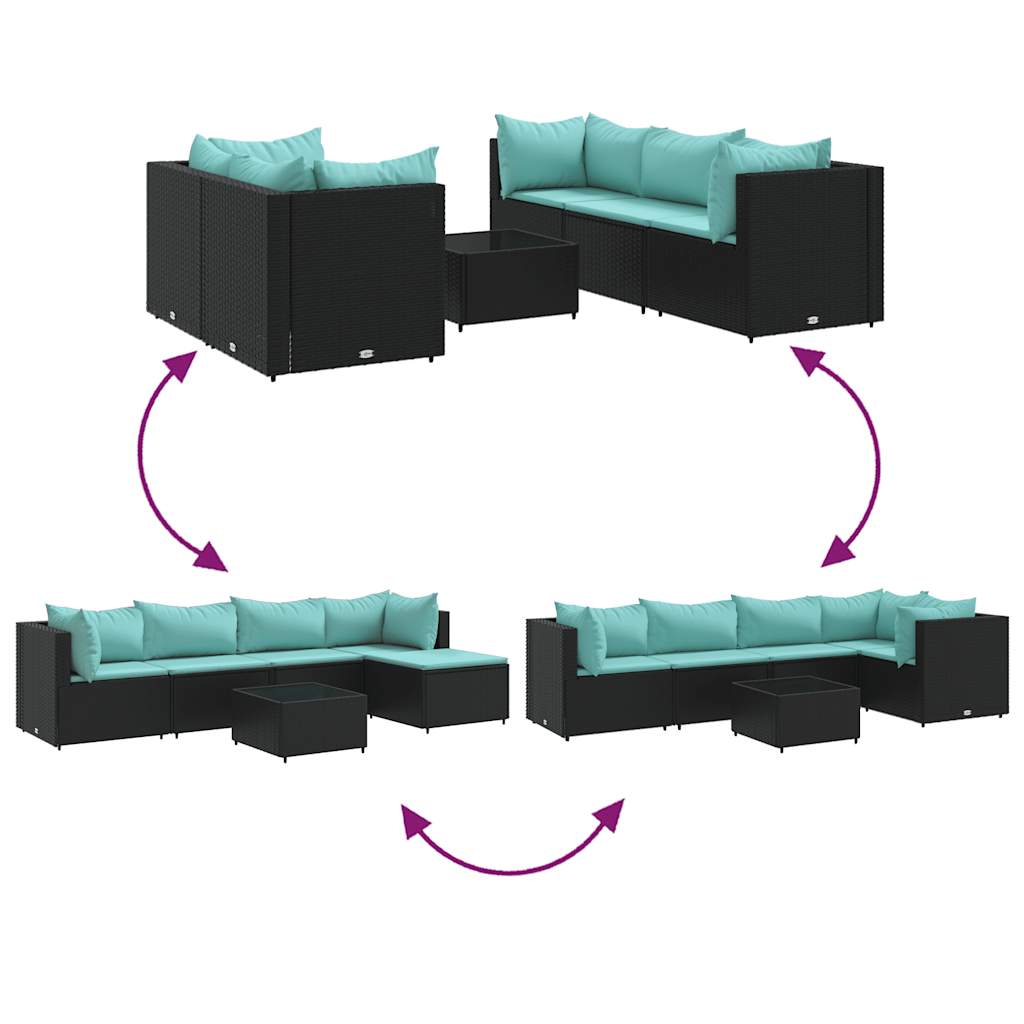 vidaXL Salon de jardin 6 pcs avec coussins résine tressée noir