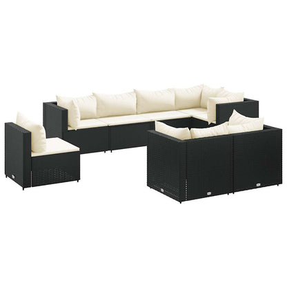 vidaXL 8-tlg. Garten-Lounge-Set mit Kissen Schwarz Poly Rattan
