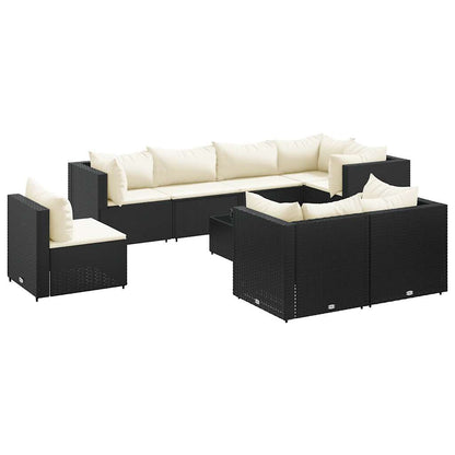 vidaXL 9-tlg. Garten-Lounge-Set mit Kissen Schwarz Poly Rattan