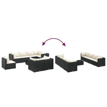 vidaXL 9-tlg. Garten-Lounge-Set mit Kissen Schwarz Poly Rattan