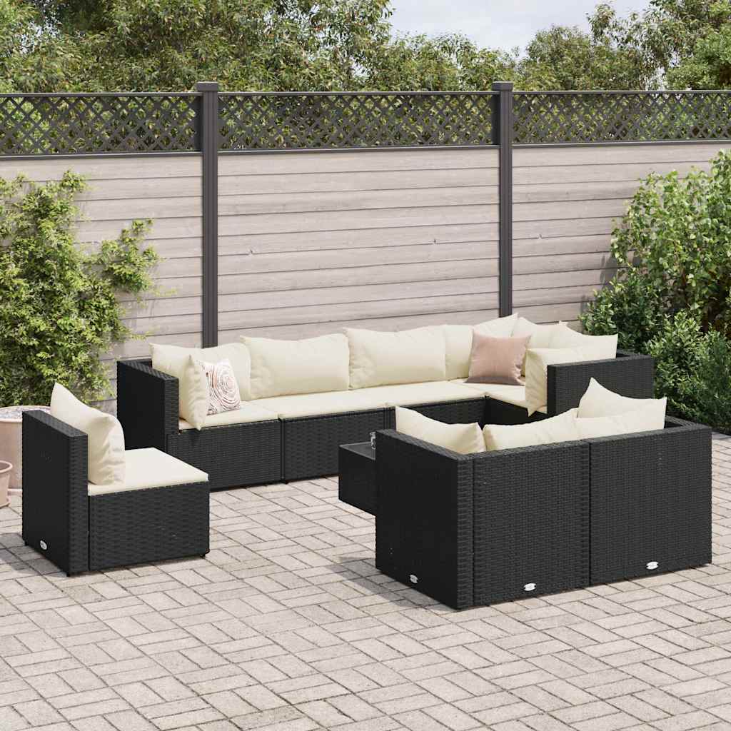 vidaXL 9-tlg. Garten-Lounge-Set mit Kissen Schwarz Poly Rattan
