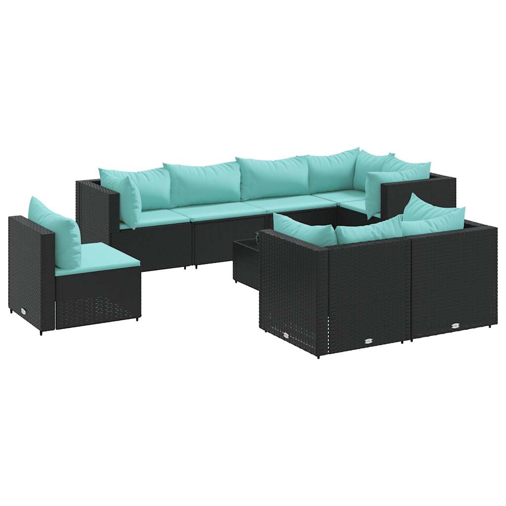 vidaXL Salon de jardin 9 pcs avec coussins Noir Résine tressée