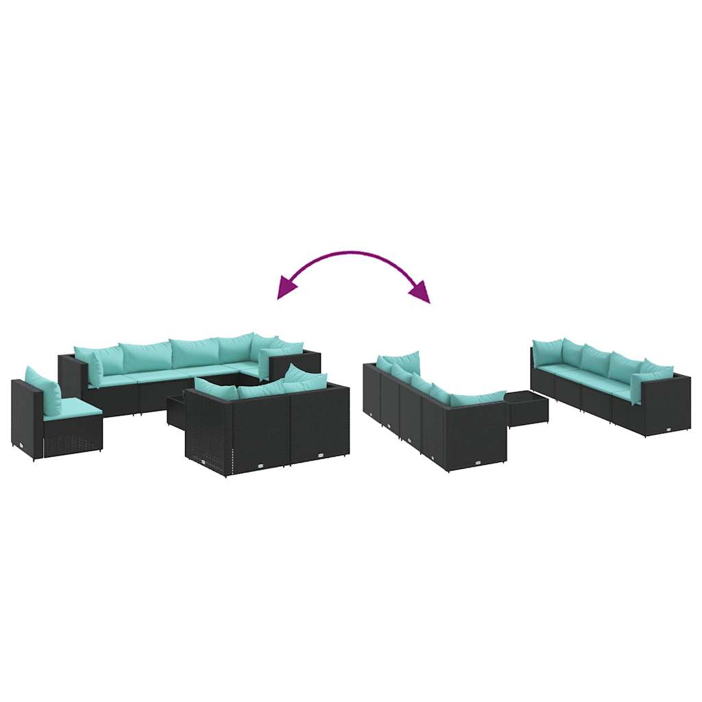 vidaXL Salon de jardin 9 pcs avec coussins Noir Résine tressée