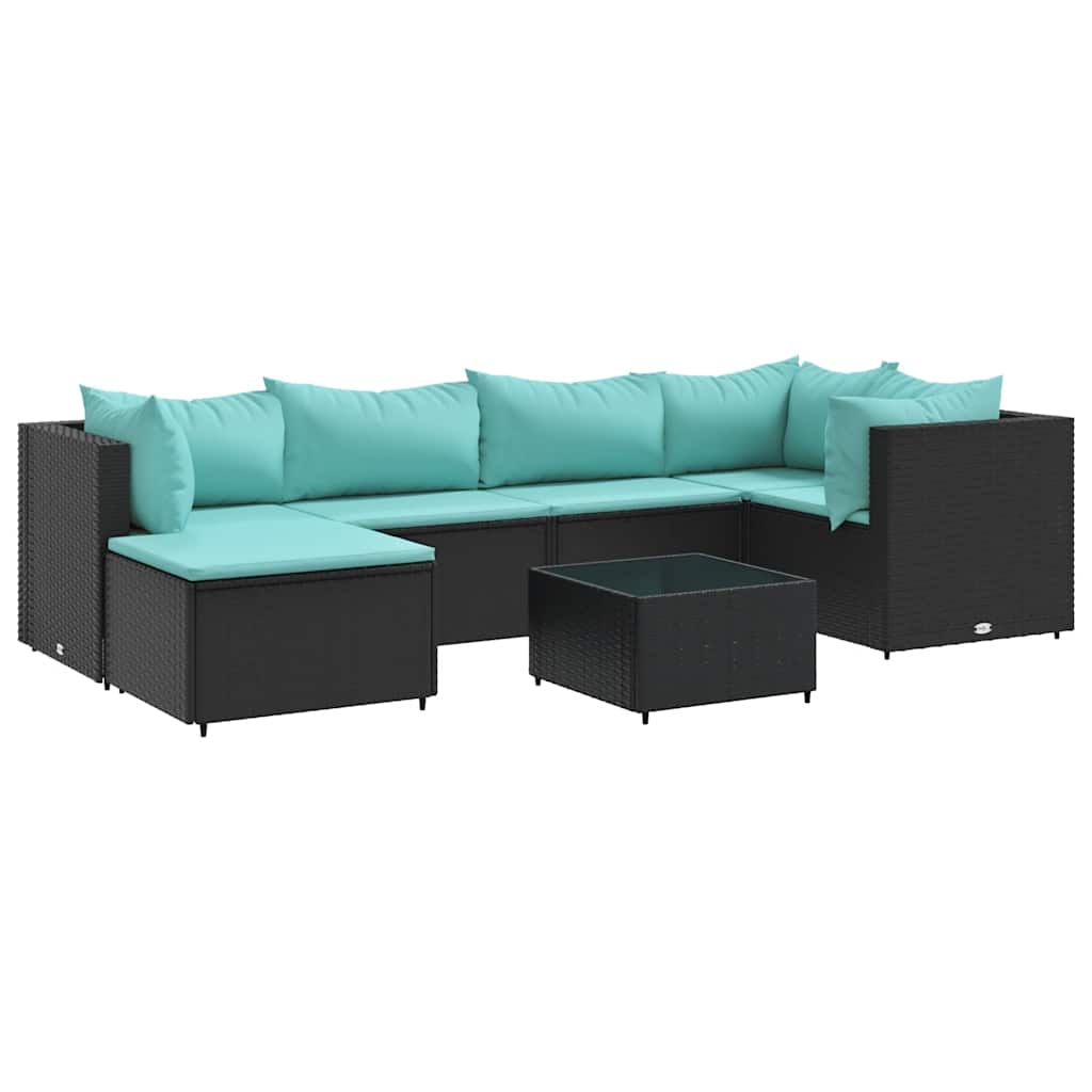 vidaXL 7-tlg. Garten-Lounge-Set mit Kissen Schwarz Poly Rattan