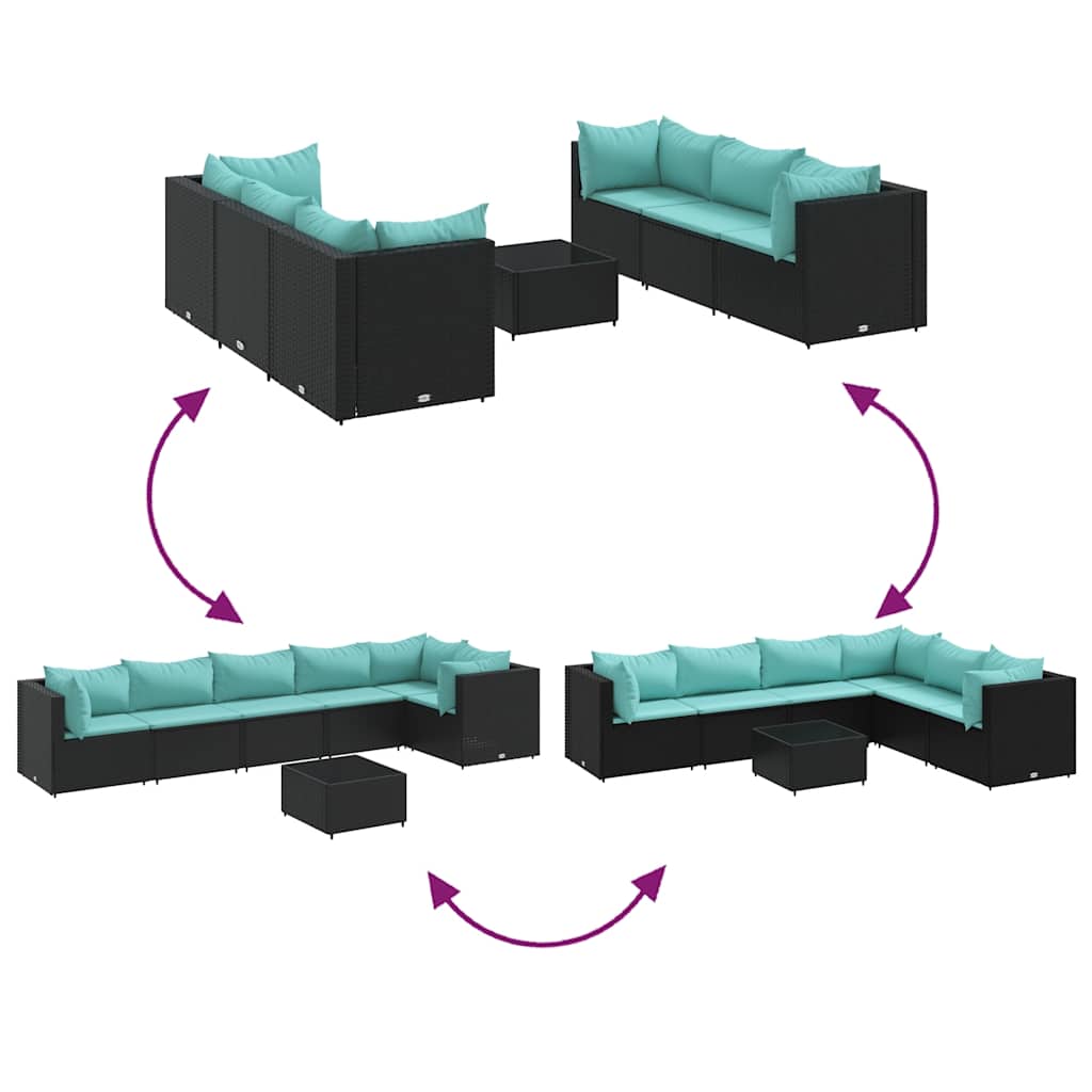 vidaXL 7-tlg. Garten-Lounge-Set mit Kissen Schwarz Poly Rattan