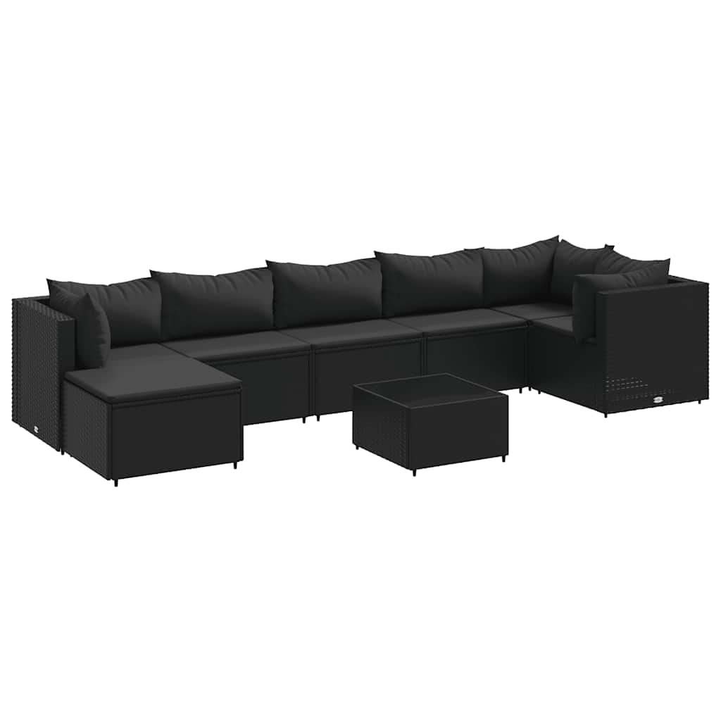 8-tlg. Garten-Lounge-Set mit Kissen Schwarz Poly Rattan