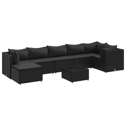 8-tlg. Garten-Lounge-Set mit Kissen Schwarz Poly Rattan