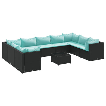vidaXL 10-tlg. Garten-Lounge-Set mit Kissen Schwarz Poly Rattan