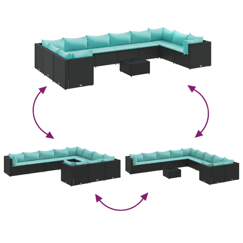 vidaXL 10-tlg. Garten-Lounge-Set mit Kissen Schwarz Poly Rattan