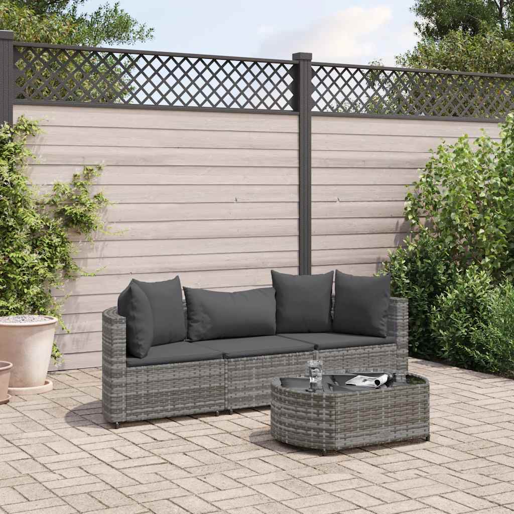 vidaXL Salon de jardin 4 pcs avec coussins Gris Résine tressée