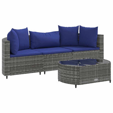 vidaXL 4-tlg. Garten-Sofagarnitur mit Kissen Grau Poly Rattan