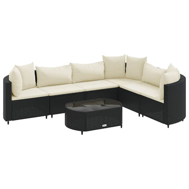 vidaXL 7-tlg. Garten-Sofagarnitur mit Kissen Schwarz Poly Rattan