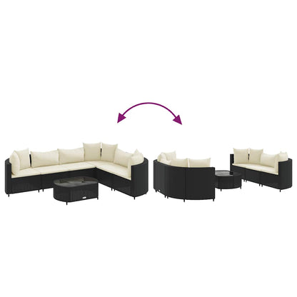 vidaXL 7-tlg. Garten-Sofagarnitur mit Kissen Schwarz Poly Rattan