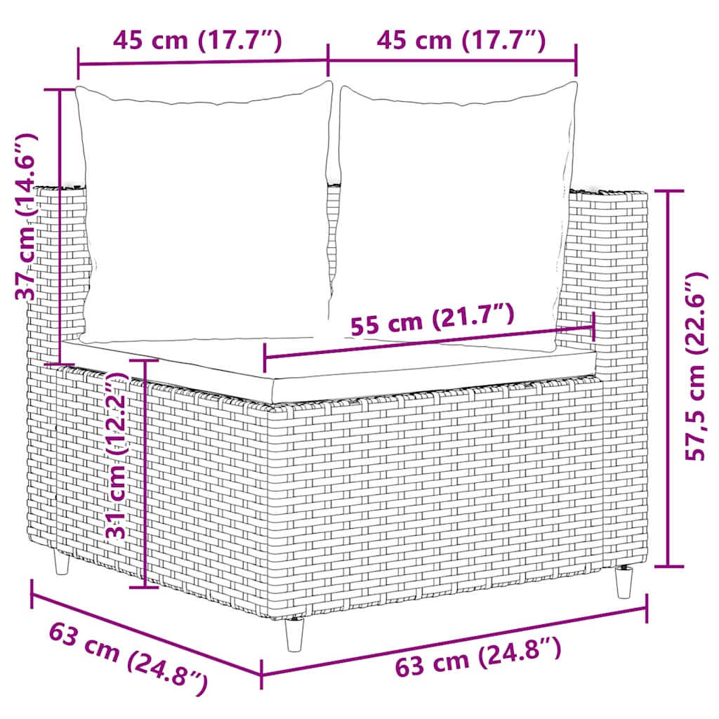 vidaXL 7-tlg. Garten-Sofagarnitur mit Kissen Schwarz Poly Rattan