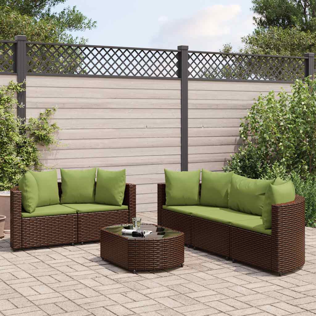 6-tlg. Garten-Sofagarnitur mit Kissen Braun Poly Rattan