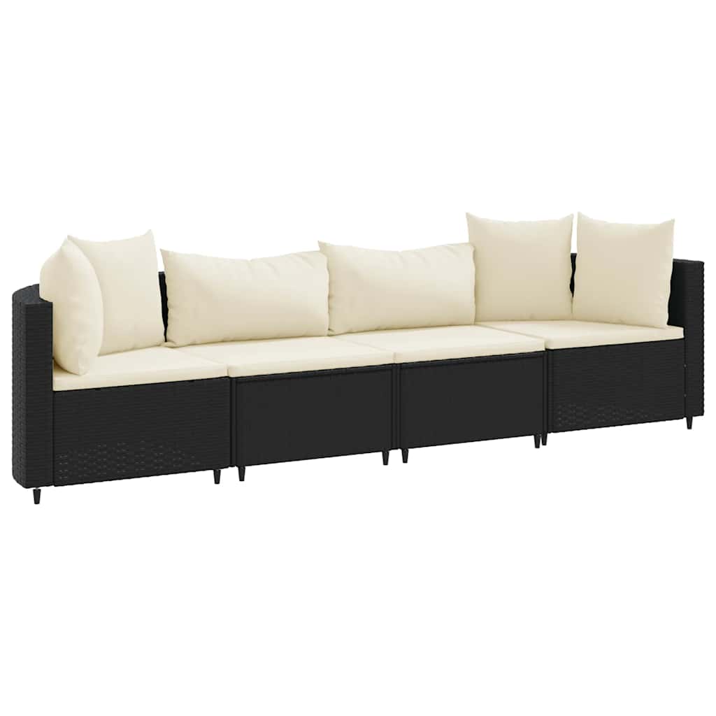 vidaXL 4-tlg. Garten-Sofagarnitur mit Kissen Schwarz Poly Rattan