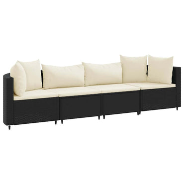 vidaXL 4-tlg. Garten-Sofagarnitur mit Kissen Schwarz Poly Rattan